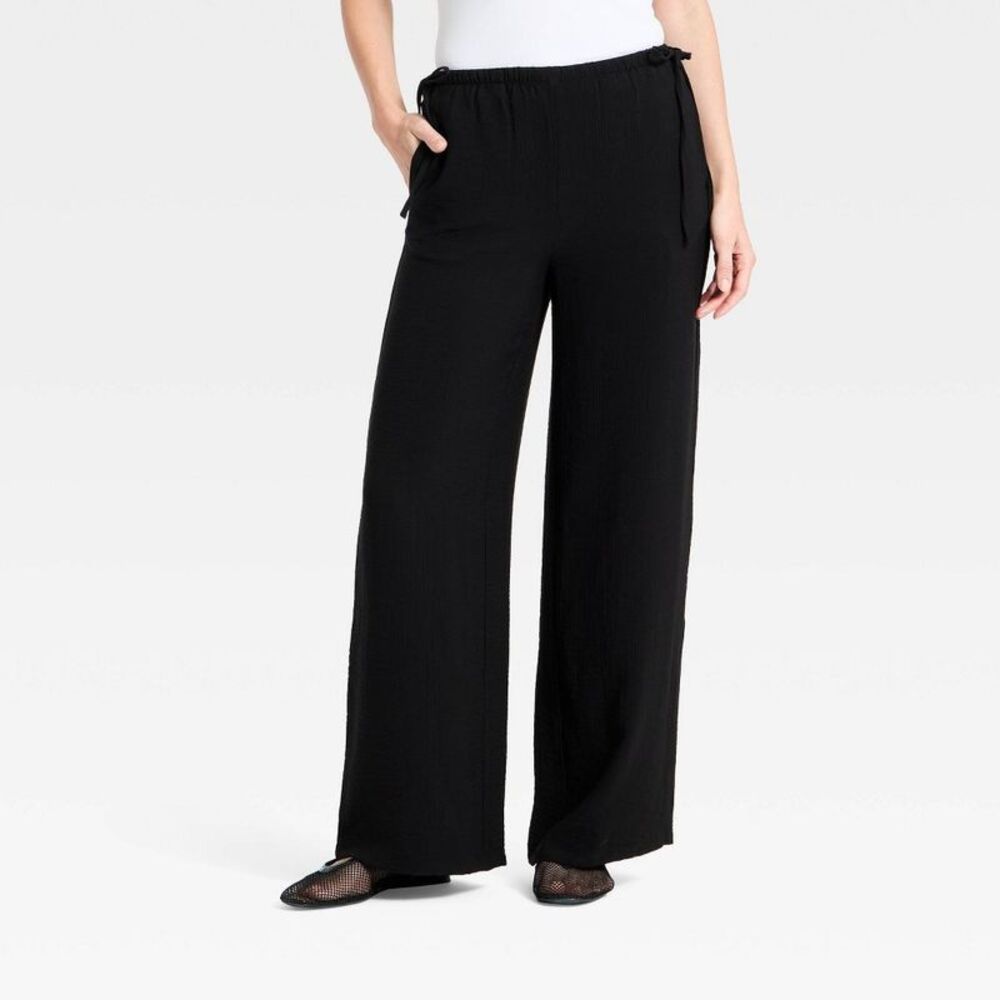 Women's Low-Rise Modern Gauze Side-Tie Pants - A New Day Black L